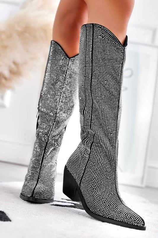 Bottes noires Alexoo style camperos avec strass