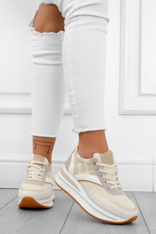 JANELLE - Patterned beige sneakers