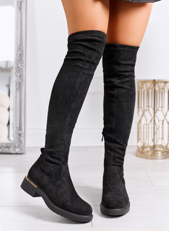 SANDY - Black over-the-knee boots in stretch fabric