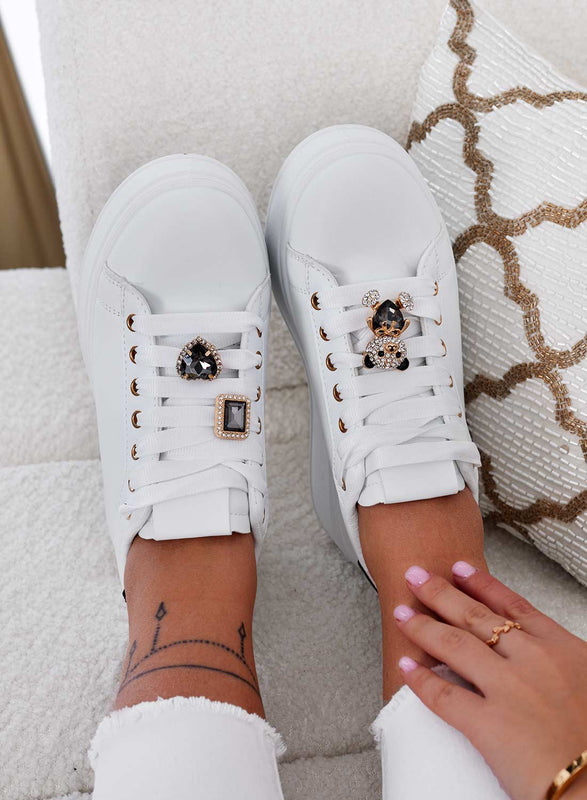 RORY - White sneakers with black back and jewel bear