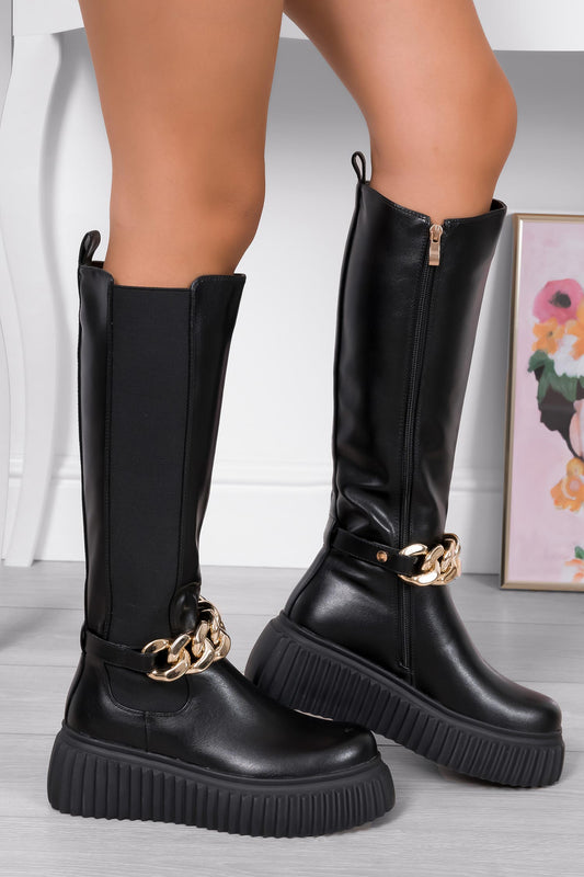 LARA - Alexoo black boots with spring and removable chain