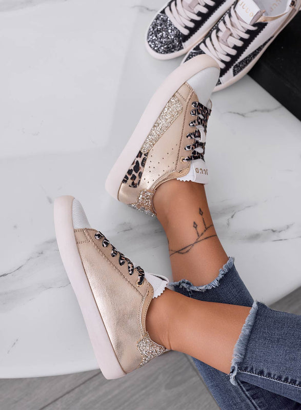 OSCAR - Zapatillas doradas con inserciones de estampado animal y glitter