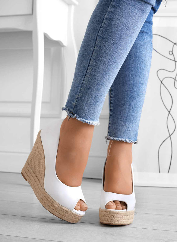 CLEO - White wedge espadrilles in imitation leather