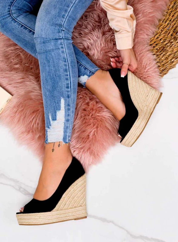 CLEO - Espadrillas nere scamosciate con zeppa