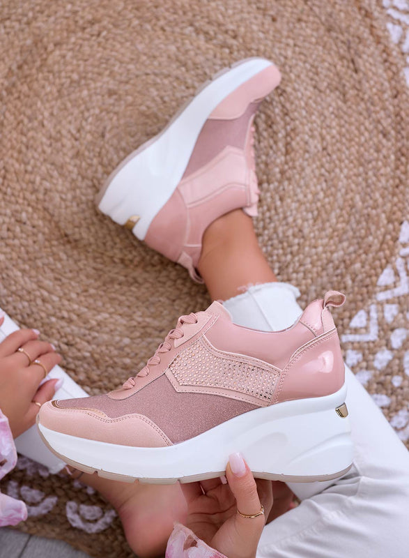 XENIA - Pink sneakers with wedge and rhinestones