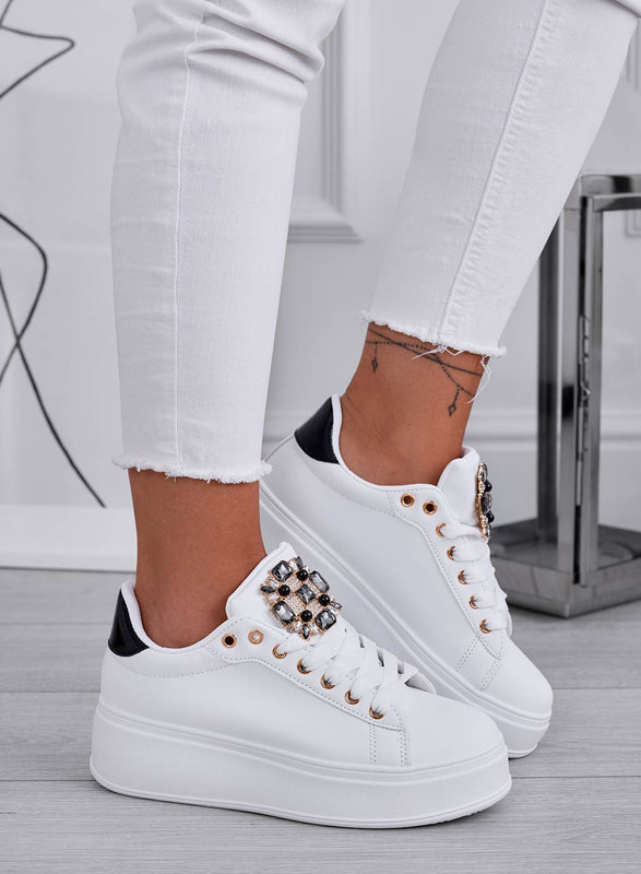 SOPHIE - White sneakers with jewel application and black back