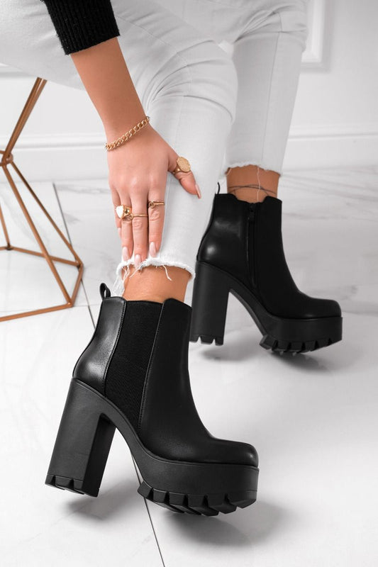 MARLON - Black ankle boots with side spring chunky sole and heels