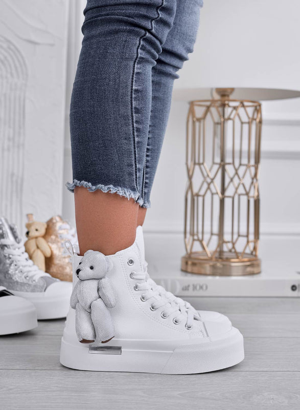 MARICA - White high-top sneakers with teddy plush