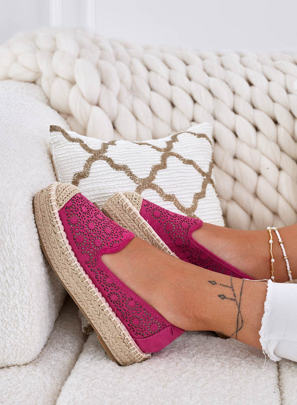 LILY - Embroidered fuchsia espadrilles with wedge