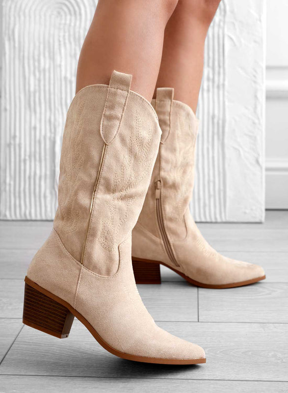 INFINITY - Beige camperos boots with embroidery