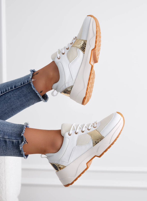 Baskets Alexoo blanches perforées avec inserts dorés