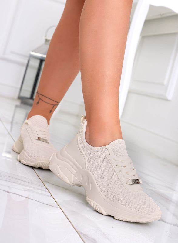 SHELBY - Alexoo beige sneakers in perforated elastic fabric