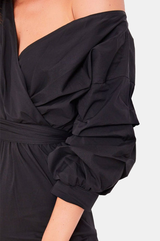 Black short jumpsuit with drawstring waist