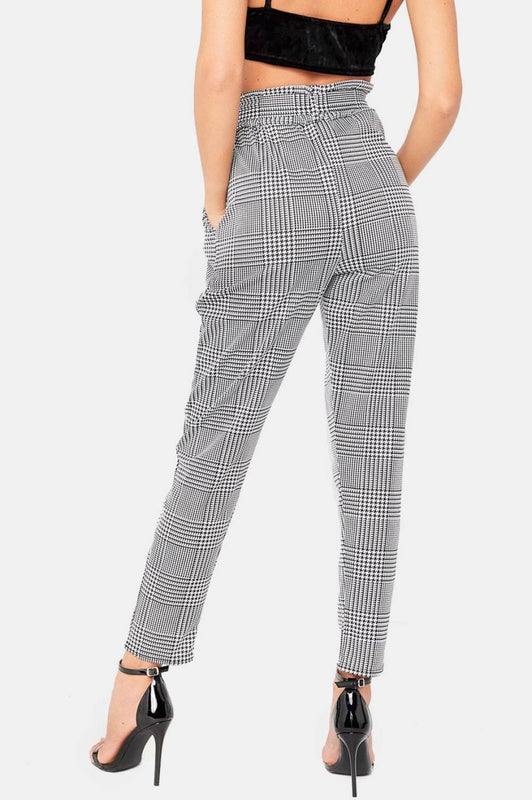 Black houndstooth high-waisted trousers