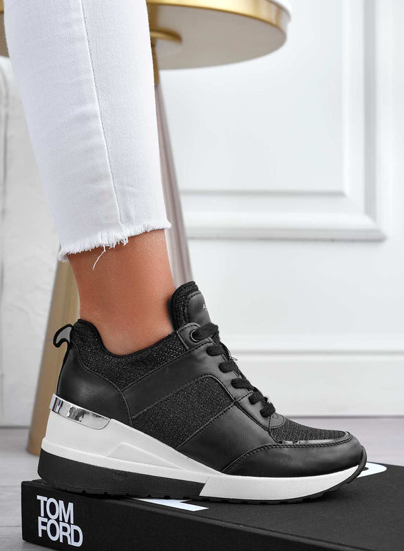 ILIZIA - Black Alexoo sneakers with wedge and silver inserts
