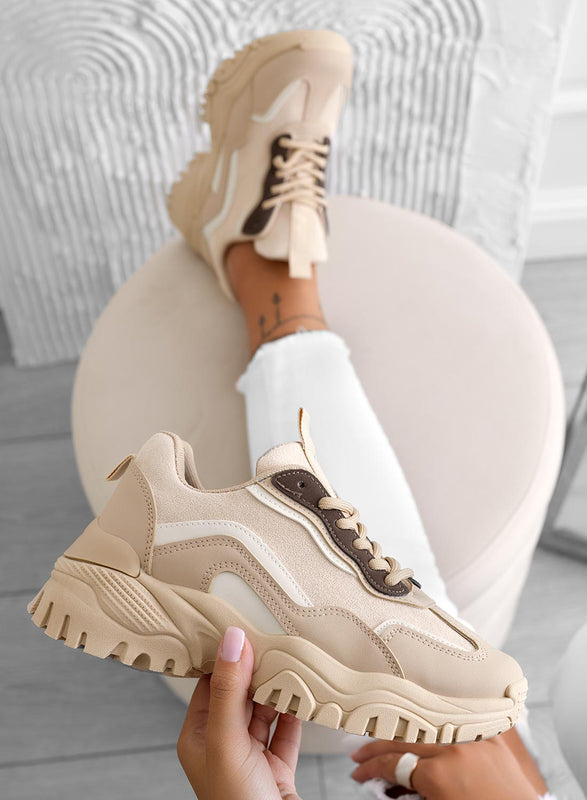 BARBARA - Beige sneakers with thick sole and laces