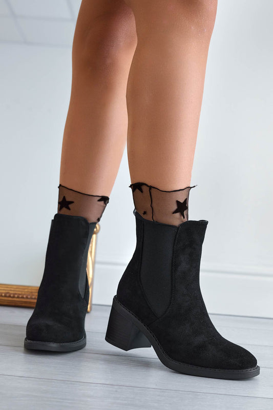 SCOTT - Black suede ankle boots with side elastic