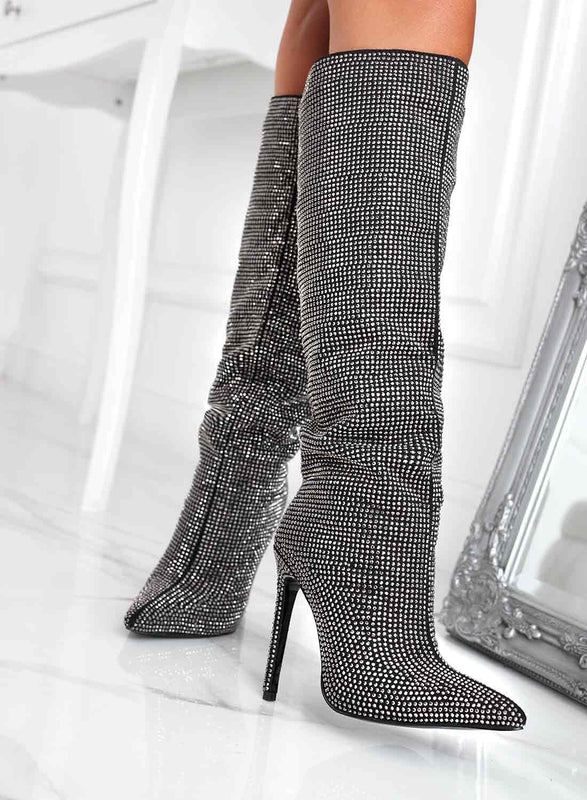 Bottes noires bijoux Alexoo à talons hauts