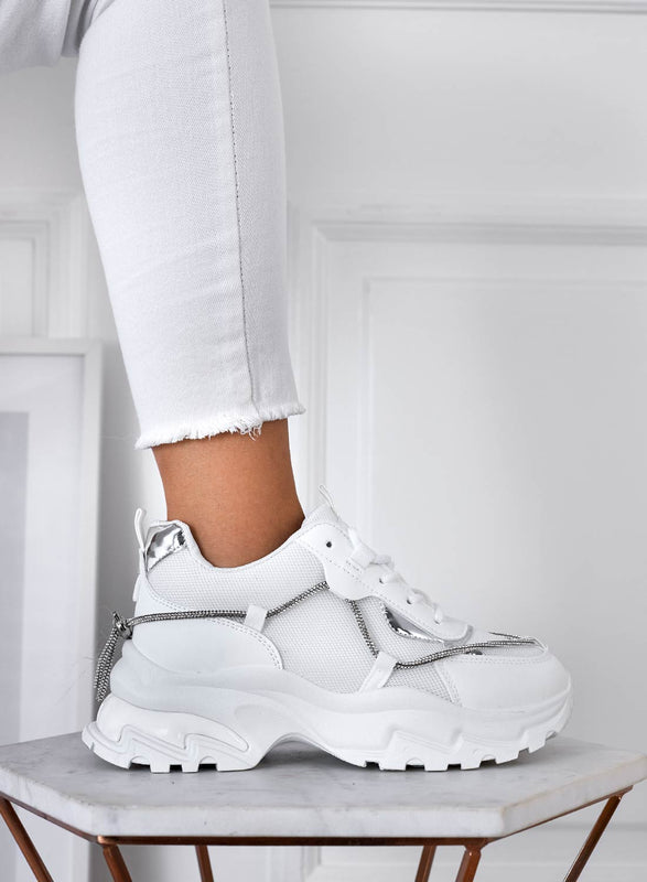 ROSANNA - White sneakers with high sole and rhinestones