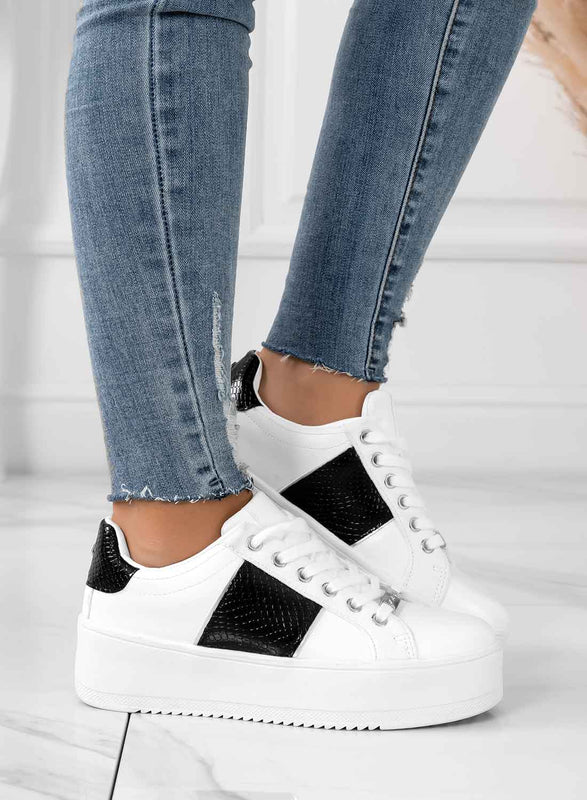 MORENA - White sneakers with black python print details