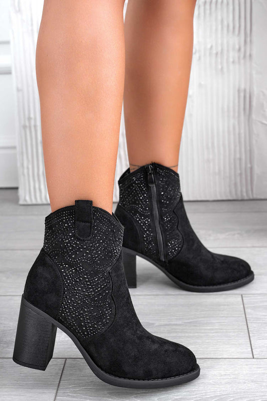 CARINA - Black ankle boots with rhinestones