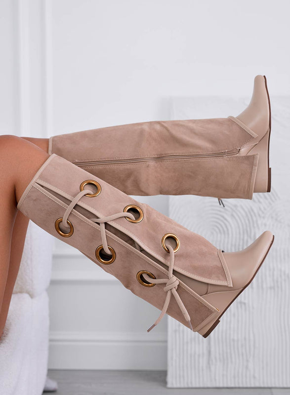 MILENA - Beige wedge boots