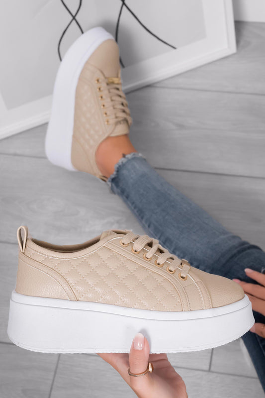 DALILA - Beige sneakers with quilted details and chunky sole