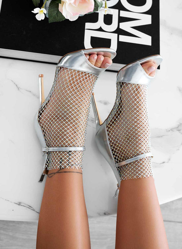 KENDALL - Silver sandals with jewel net