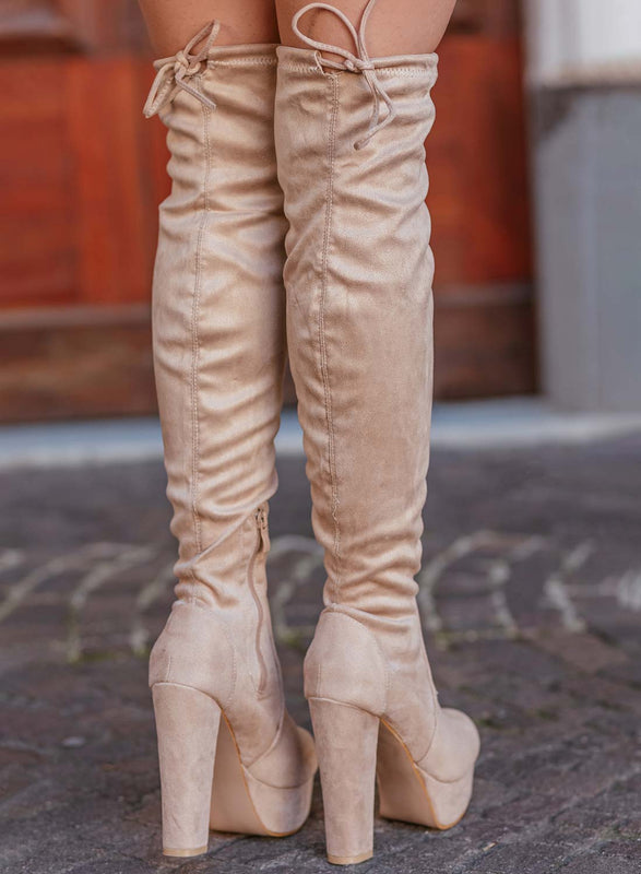 CLORIS - Beige suede over the knee boots