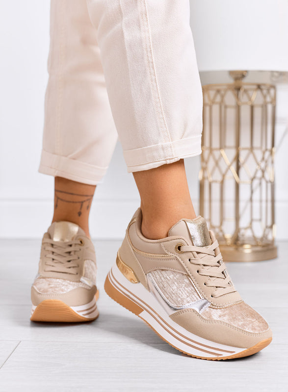 ROSALIA - Sneakers beige con dettagli argento e glitter