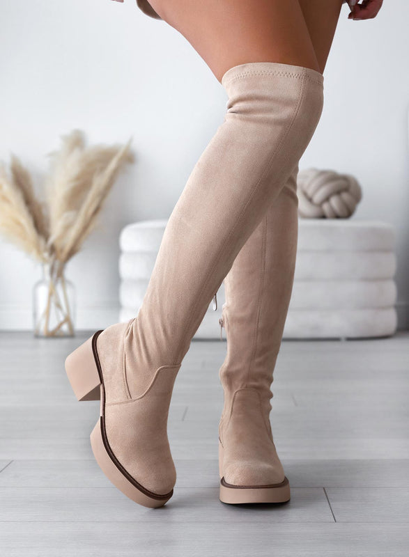 SLOANE - Alexoo beige suede over-the-knee boots