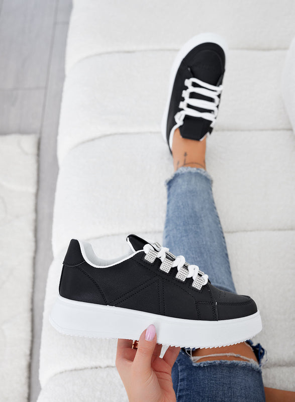 RACHELE - Black sneakers with rhinestone applications