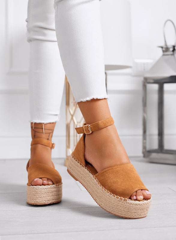 LICIA - Camel platform espadrilles with ankle strap