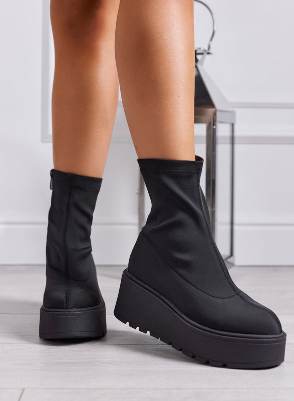 GISELLA - Stivaletti Donna Neri in tessuto elastico con Zeppa
