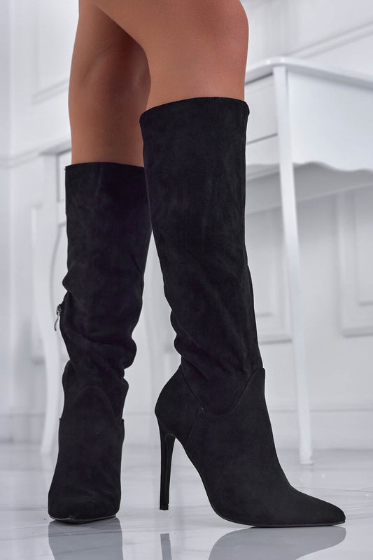 SHERLIN - Black suede stiletto heel boots