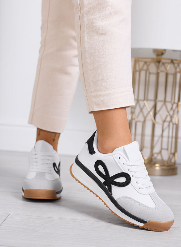 DIAZ - White sneakers with black bow and two-tone sole