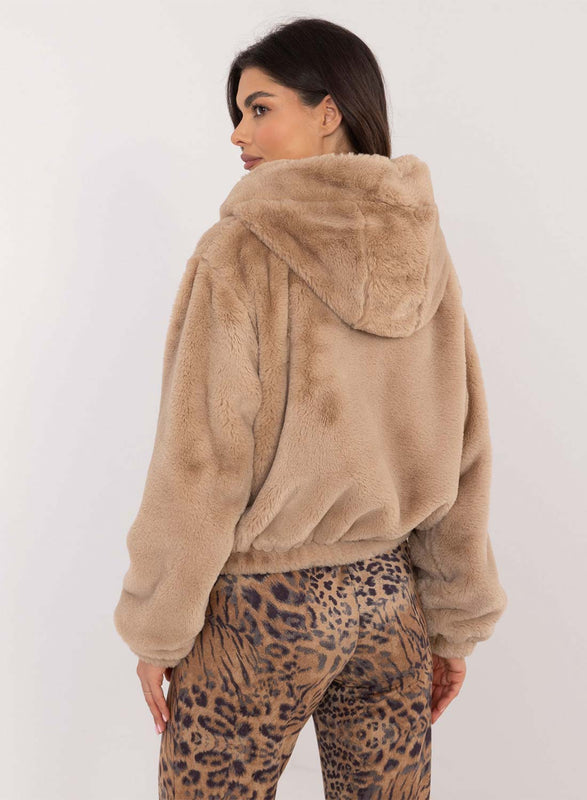 Veste d'hiver en fausse fourrure avec capuche couleur boue