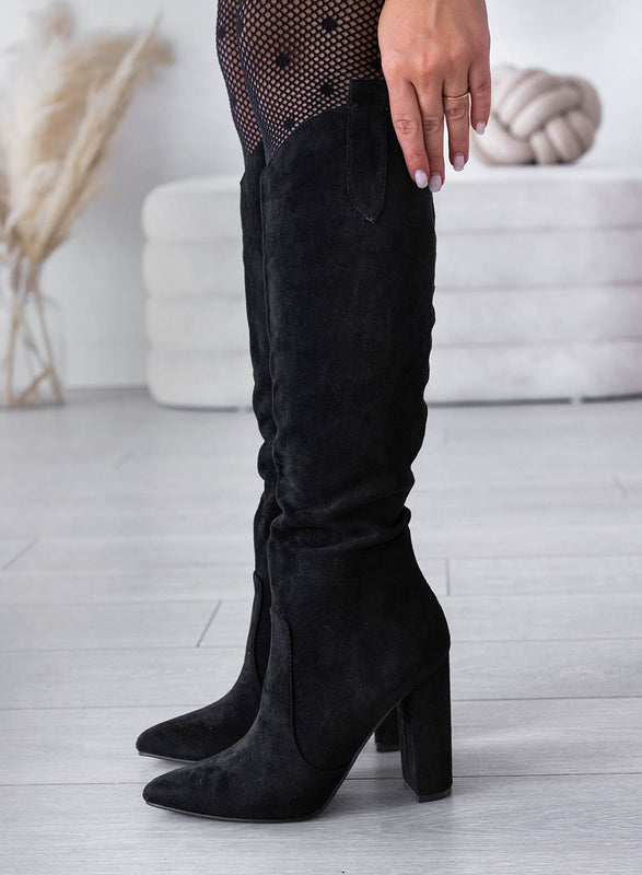 DANTE - Black suede Alexoo boots with comfortable heel