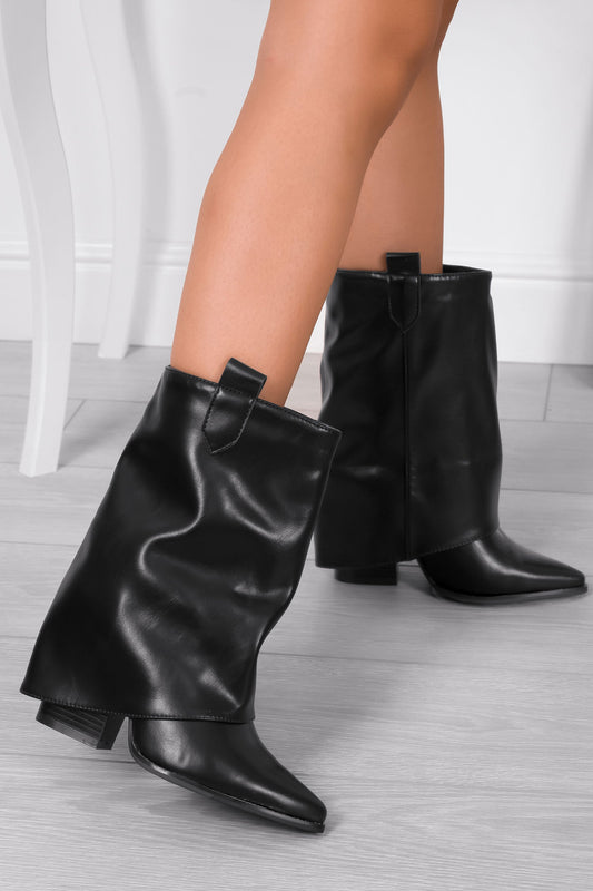 NAOMI - Black cowboy ankle boots with block heel