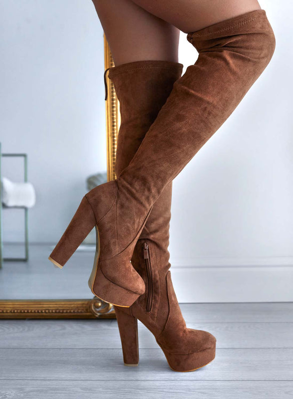 CLORIS - Alexoo Brown Thigh High High Heel Boots