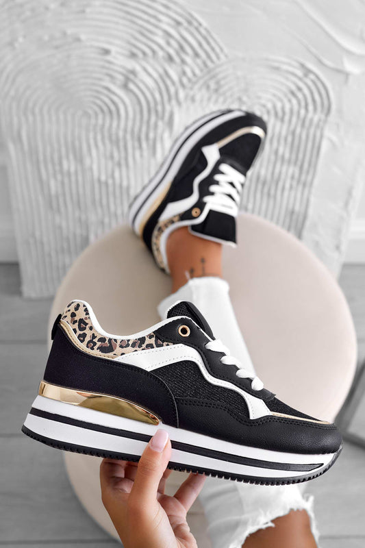 Baskets noires avec empiècements léopard