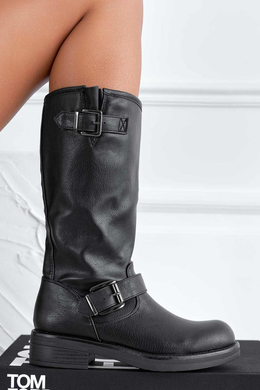 Black ankle boots with buckles
