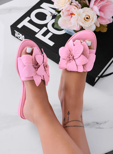 MELODY - Mules roses avec fleur appliquée