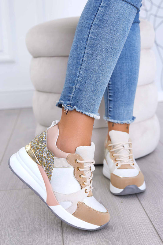 HILDA - Beige sneakers with glitter back