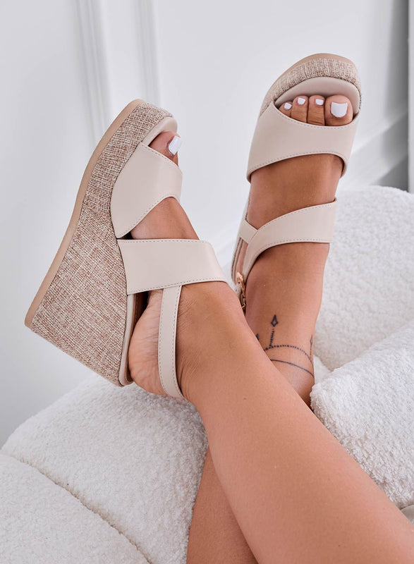 DEVON - Beige Jute Wedge Sandals