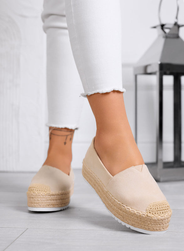 SAWANA - Beige platform espadrilles in faux suede with jute toe