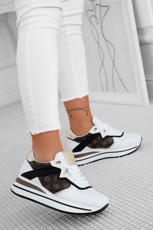 ZENA - White sneakers with brown inserts