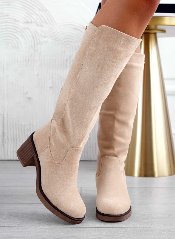 VALERIA - Alexoo beige boots with comfortable heel