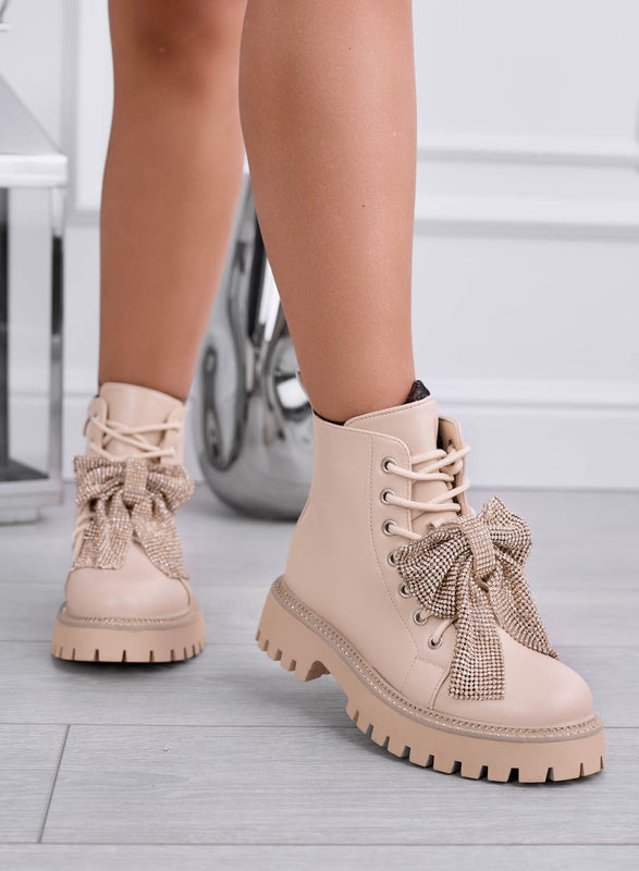 Anfibi beige con fiocco gioiello