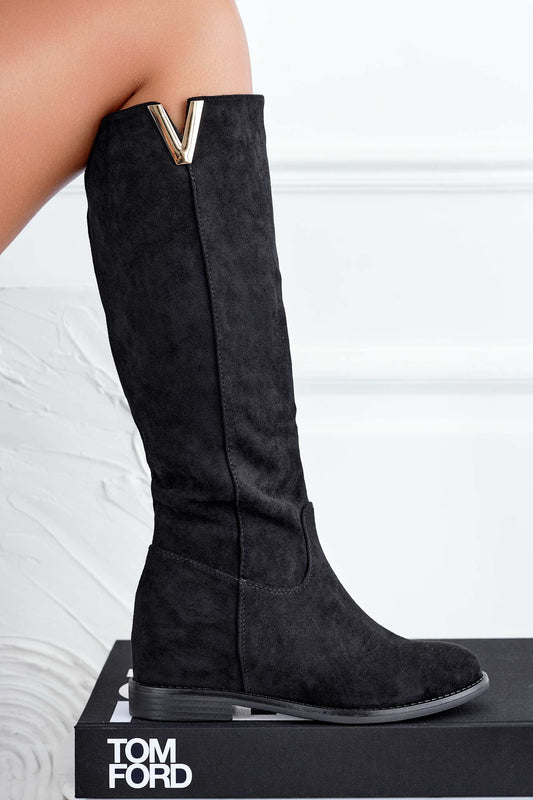 RANDA - Black suede boots with inner wedge